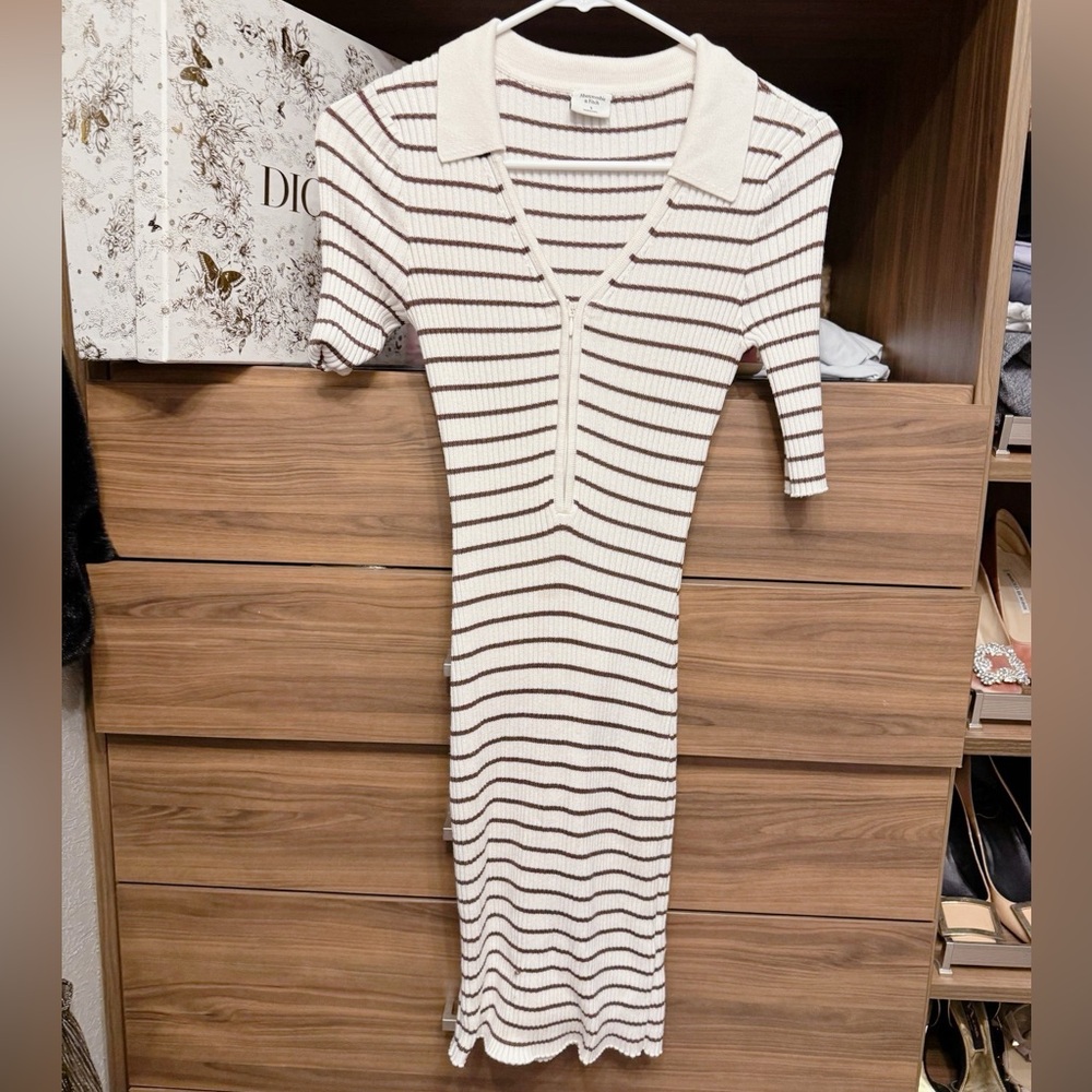 A&F  abercrombie & fitch Striped Knit Dress in Cream and Brown